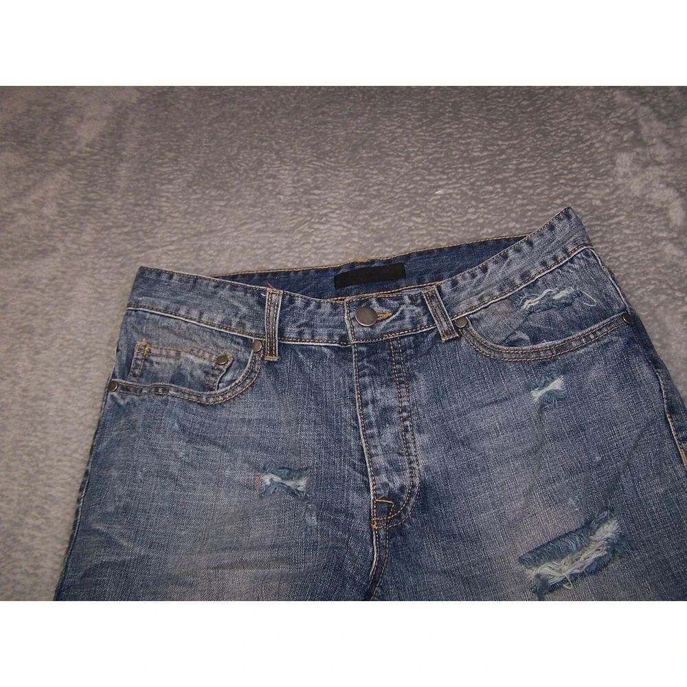 Forever‎ 21 Jeans Men's 32X29 (Tag 33) Skinny Slim Distressed Blue Button Fly